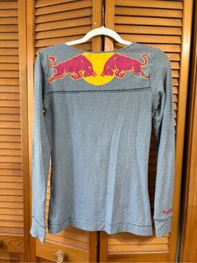 RED BULL Striped Long Sleeve Logo Tee Shirt